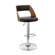 Paulo Adjustable Swivel Black Faux Leather and Walnut Wood Bar Stool with Chrome Base - Furniture City (CA)l