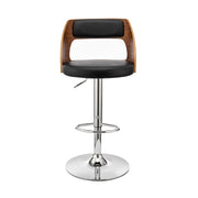 Paulo Adjustable Swivel Black Faux Leather and Walnut Wood Bar Stool with Chrome Base - Furniture City (CA)l