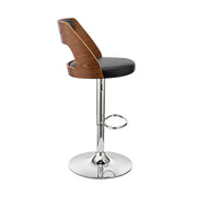 Paulo Adjustable Swivel Black Faux Leather and Walnut Wood Bar Stool with Chrome Base - Furniture City (CA)l
