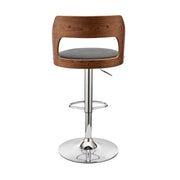 Paulo Adjustable Swivel Black Faux Leather and Walnut Wood Bar Stool with Chrome Base - Furniture City (CA)l