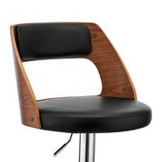 Paulo Adjustable Swivel Black Faux Leather and Walnut Wood Bar Stool with Chrome Base - Furniture City (CA)l