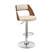 Paulo Adjustable Swivel Cream Faux Leather and Walnut Wood Bar Stool with Chrome Base - Furniture City (CA)l