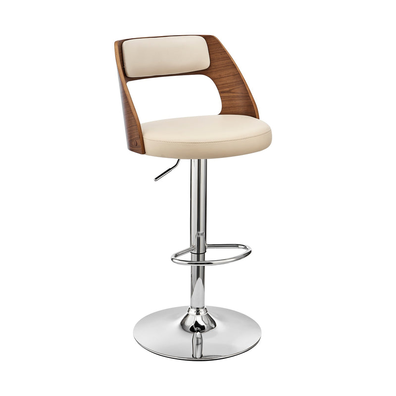 Paulo Adjustable Swivel Cream Faux Leather and Walnut Wood Bar Stool with Chrome Base - Furniture City (CA)l
