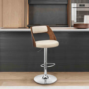 Paulo Adjustable Swivel Cream Faux Leather and Walnut Wood Bar Stool with Chrome Base - Furniture City (CA)l