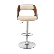 Paulo Adjustable Swivel Cream Faux Leather and Walnut Wood Bar Stool with Chrome Base - Furniture City (CA)l