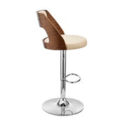 Paulo Adjustable Swivel Cream Faux Leather and Walnut Wood Bar Stool with Chrome Base - Furniture City (CA)l