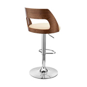 Paulo Adjustable Swivel Cream Faux Leather and Walnut Wood Bar Stool with Chrome Base - Furniture City (CA)l