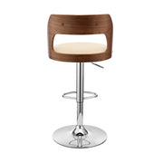 Paulo Adjustable Swivel Cream Faux Leather and Walnut Wood Bar Stool with Chrome Base - Furniture City (CA)l