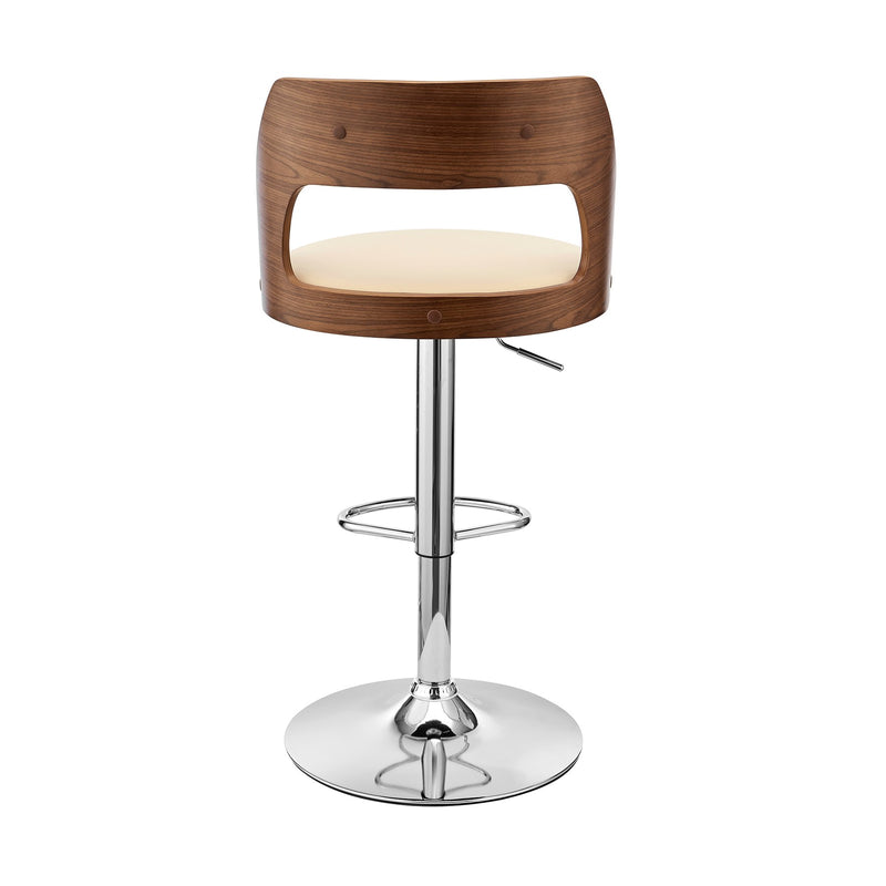 Paulo Adjustable Swivel Cream Faux Leather and Walnut Wood Bar Stool with Chrome Base - Furniture City (CA)l