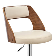 Paulo Adjustable Swivel Cream Faux Leather and Walnut Wood Bar Stool with Chrome Base - Furniture City (CA)l