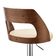 Paulo Adjustable Swivel Cream Faux Leather and Walnut Wood Bar Stool with Chrome Base - Furniture City (CA)l