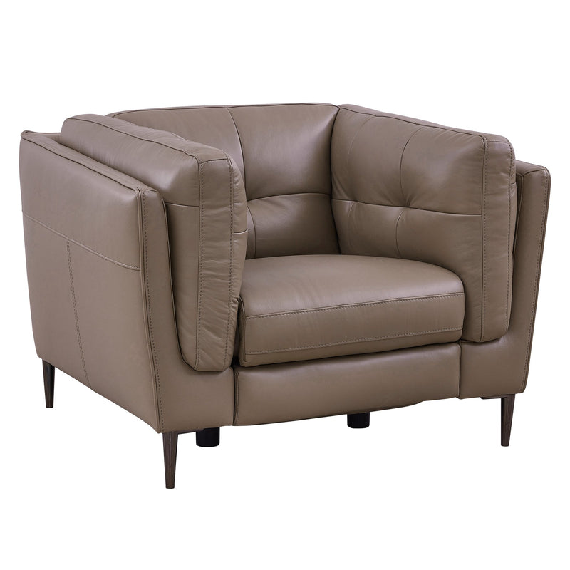 Primrose Contemporary Chair in Dark Metal Finish and Greige Genuine Leather - Furniture City (CA)l