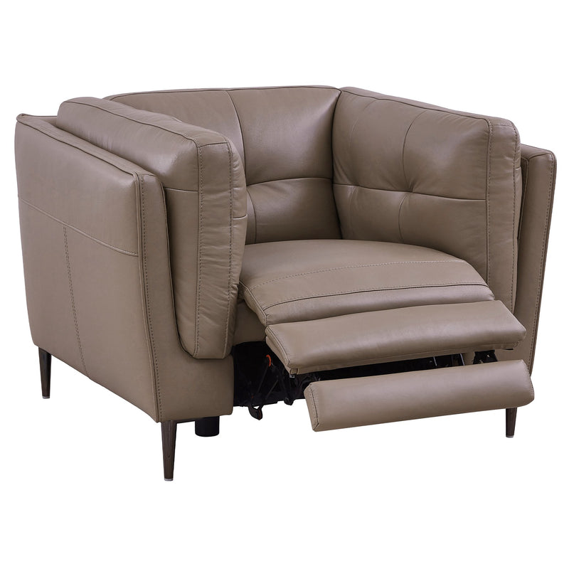 Primrose Contemporary Chair in Dark Metal Finish and Greige Genuine Leather - Furniture City (CA)l