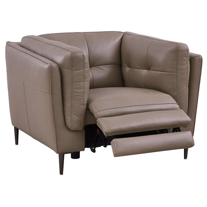 Primrose Contemporary Chair in Dark Metal Finish and Greige Genuine Leather