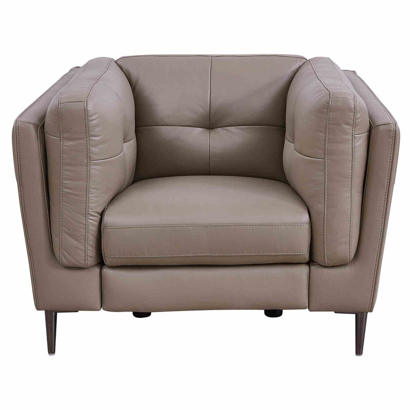 Primrose Contemporary Chair in Dark Metal Finish and Greige Genuine Leather - Furniture City (CA)l