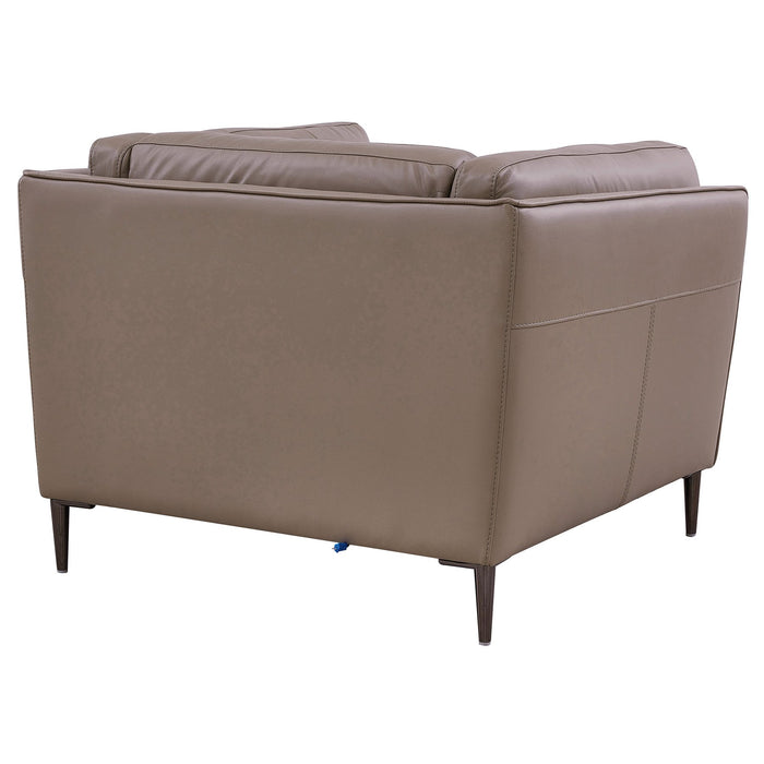 Primrose Contemporary Chair in Dark Metal Finish and Greige Genuine Leather