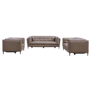Primrose Contemporary Chair in Dark Metal Finish and Greige Genuine Leather - Furniture City (CA)l