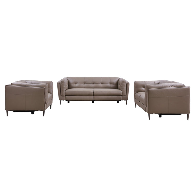 Primrose Contemporary Chair in Dark Metal Finish and Greige Genuine Leather - Furniture City (CA)l
