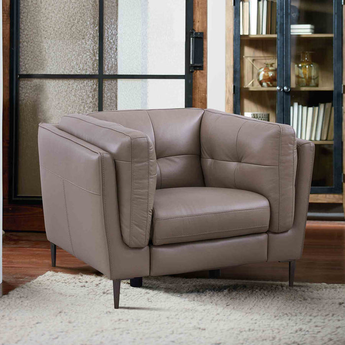 Primrose Contemporary Chair in Dark Metal Finish and Greige Genuine Leather