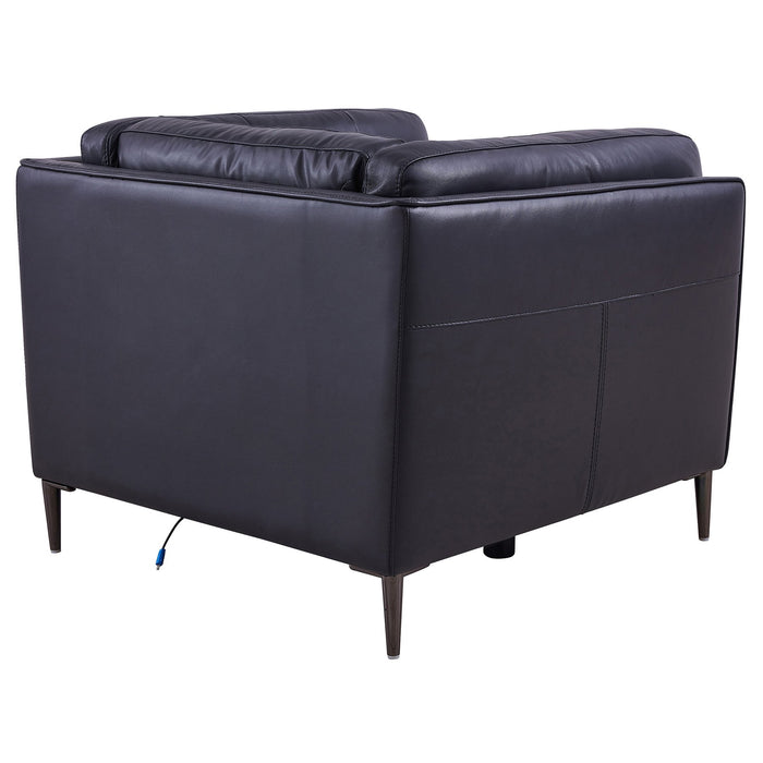 Primrose Contemporary Chair in Dark Metal Finish and Navy Genuine Leather