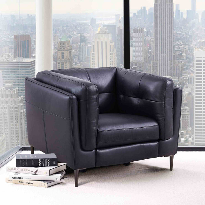 Primrose Contemporary Chair in Dark Metal Finish and Navy Genuine Leather