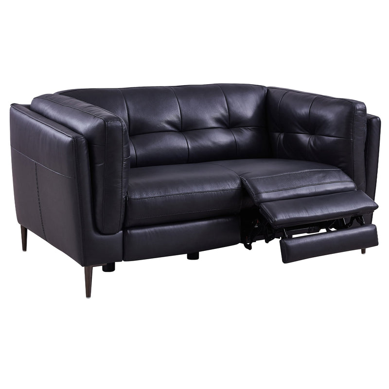 Primrose Contemporary Loveseat in Dark Metal Finish and Navy Genuine Leather - Furniture City (CA)l