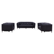 Primrose Contemporary Loveseat in Dark Metal Finish and Navy Genuine Leather - Furniture City (CA)l