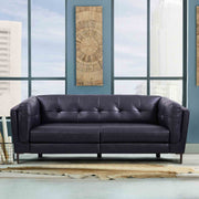 Primrose Contemporary Sofa in Dark Metal Finish and Navy Genuine Leather - Furniture City (CA)l