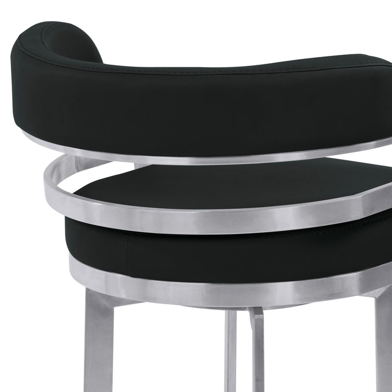 Prinz 26" Counter Height Swivel Black Faux Leather and Brushed Stainless Steel Bar Stool - Furniture City (CA)l