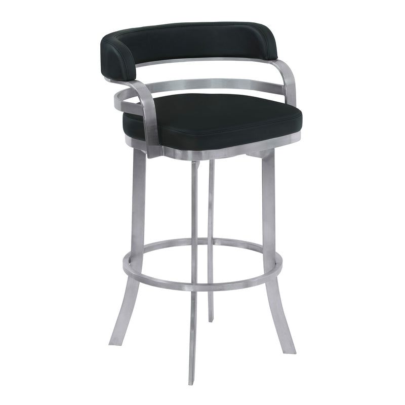 Prinz 30" Bar Height Swivel Black Faux Leather and Brushed Stainless Steel Bar Stool - Furniture City (CA)l