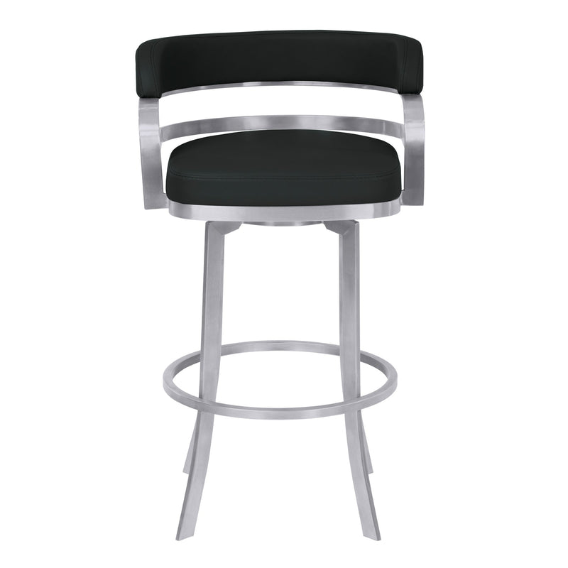 Prinz 30" Bar Height Swivel Black Faux Leather and Brushed Stainless Steel Bar Stool - Furniture City (CA)l