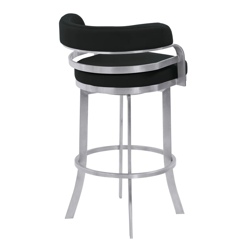 Prinz 30" Bar Height Swivel Black Faux Leather and Brushed Stainless Steel Bar Stool - Furniture City (CA)l
