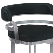 Prinz 30" Bar Height Swivel Black Faux Leather and Brushed Stainless Steel Bar Stool - Furniture City (CA)l