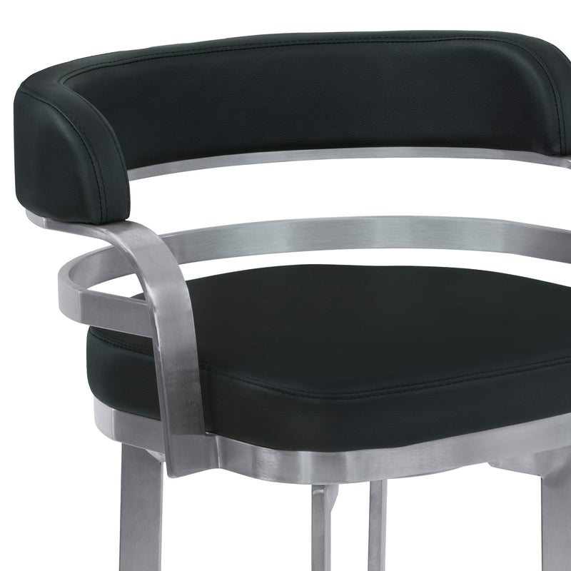Prinz 30" Bar Height Swivel Black Faux Leather and Brushed Stainless Steel Bar Stool - Furniture City (CA)l