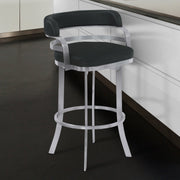 Prinz 30" Bar Height Swivel Black Faux Leather and Brushed Stainless Steel Bar Stool - Furniture City (CA)l