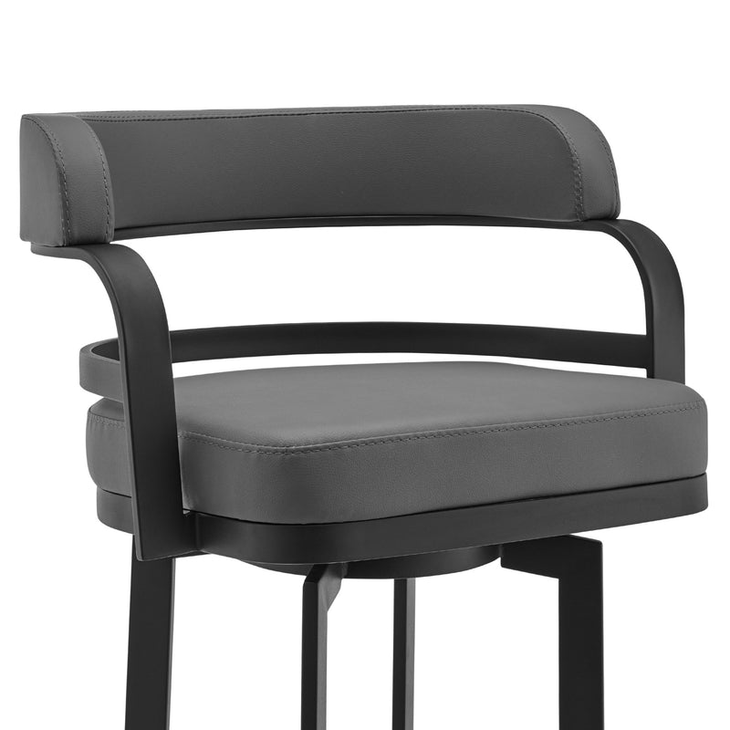 Prinz 26" Counter Height Swivel Gray Faux Leather and Black Metal Bar Stool - Furniture City (CA)l