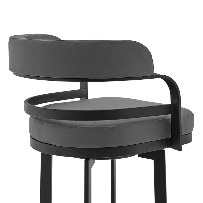 Prinz 26" Counter Height Swivel Gray Faux Leather and Black Metal Bar Stool - Furniture City (CA)l