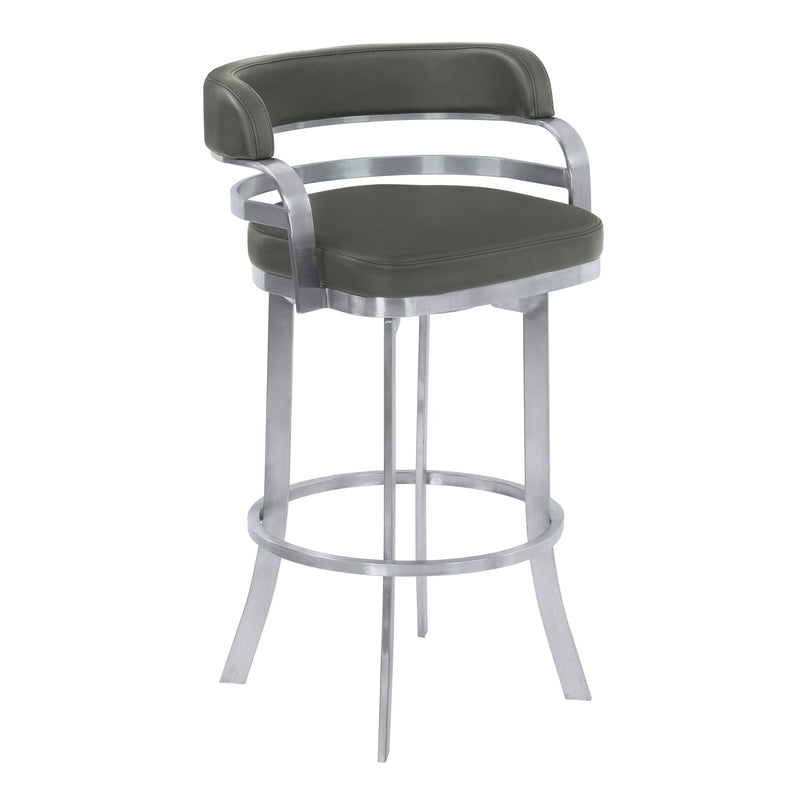 Prinz 26" Counter Height Swivel Gray Faux Leather and Brushed Stainless Steel Bar Stool - Furniture City (CA)l