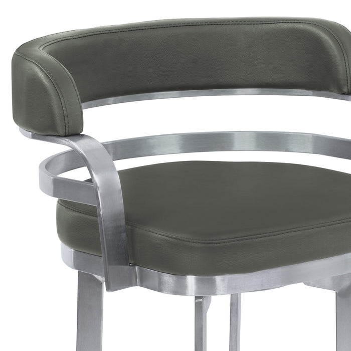 Prinz 26" Counter Height Swivel Gray Faux Leather and Brushed Stainless Steel Bar Stool