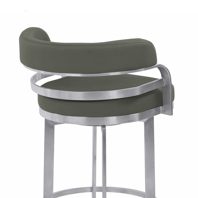 Prinz 26" Counter Height Swivel Gray Faux Leather and Brushed Stainless Steel Bar Stool - Furniture City (CA)l