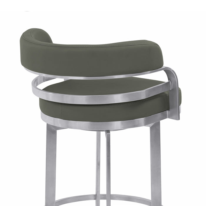 Prinz 26" Counter Height Swivel Gray Faux Leather and Brushed Stainless Steel Bar Stool