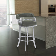 Prinz 26" Counter Height Swivel Gray Faux Leather and Brushed Stainless Steel Bar Stool - Furniture City (CA)l
