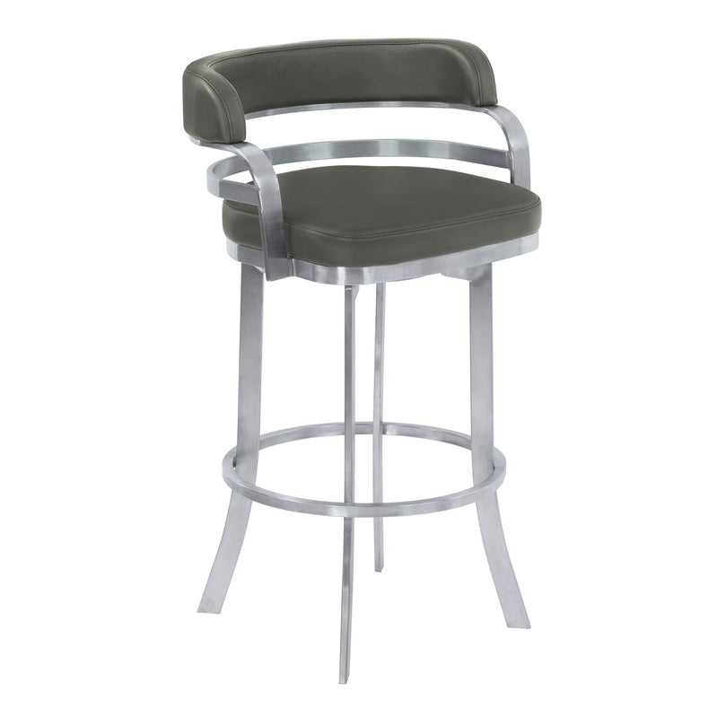 Prinz 30" Bar Height Swivel Gray Faux Leather and Brushed Stainless Steel Bar Stool - Furniture City (CA)l
