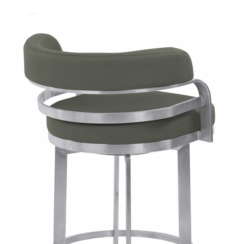 Prinz 30" Bar Height Swivel Gray Faux Leather and Brushed Stainless Steel Bar Stool - Furniture City (CA)l