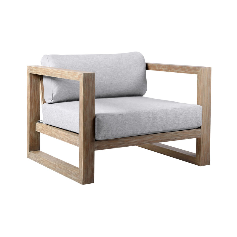 Paradise Outdoor Light Eucalyptus Wood Lounge Chair with Gray Cushions - Furniture City (CA)l