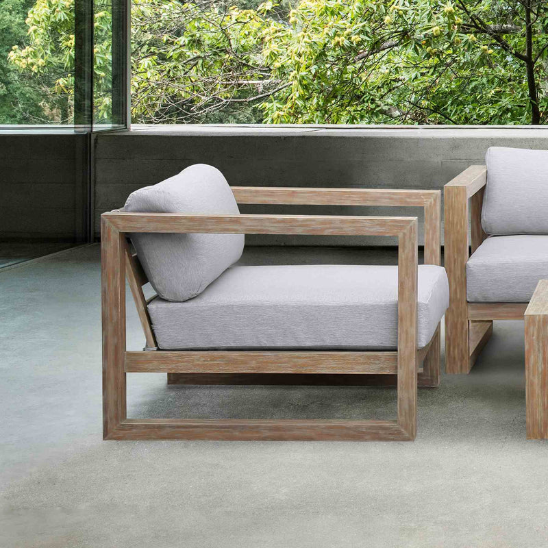 Paradise Outdoor Light Eucalyptus Wood Lounge Chair with Gray Cushions - Furniture City (CA)l