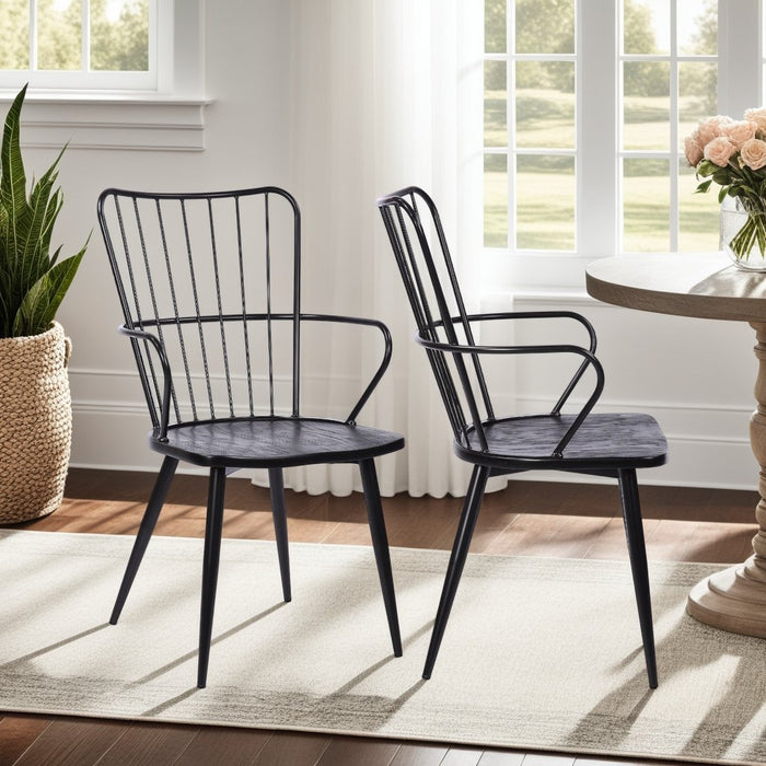 Parisa High Back Steel Framed Side Chair in Black Powder Coated Finish and Black Brushed Wood