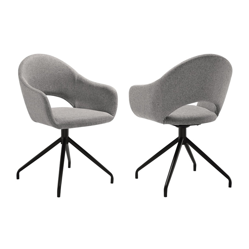 Pria Swivel Upholstered Dining Chair in Gray Fabric with Black Metal Legs - Set of 2 - Furniture City (CA)l