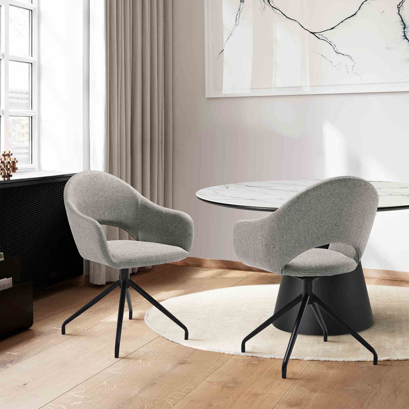 Pria Swivel Upholstered Dining Chair in Gray Fabric with Black Metal Legs - Set of 2 - Furniture City (CA)l