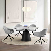 Pria Swivel Upholstered Dining Chair in Gray Fabric with Black Metal Legs - Set of 2 - Furniture City (CA)l